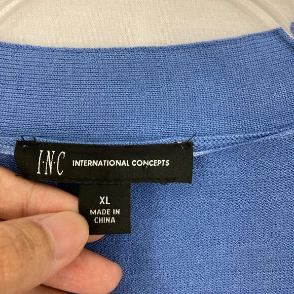 INC International Concepts size XL Blue Beaded Stretch Knit Button Cardigan - Picture 3 of 10
